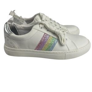 Gap Kids White Low Top Rainbow Glitter Lace Up Memory Foam Sneakers Size 1 NWT